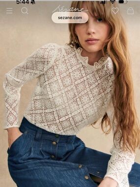 NWT Sezane White Lace Long Sleeve Blouse